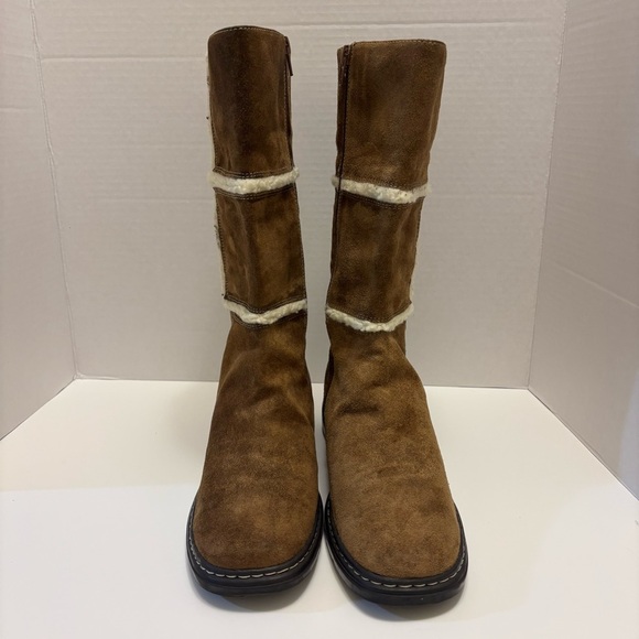 Vintage BASS Shearling Boots Leather Upper Womens 7M Brown Round Toe Block Heel - Picture 6 of 17